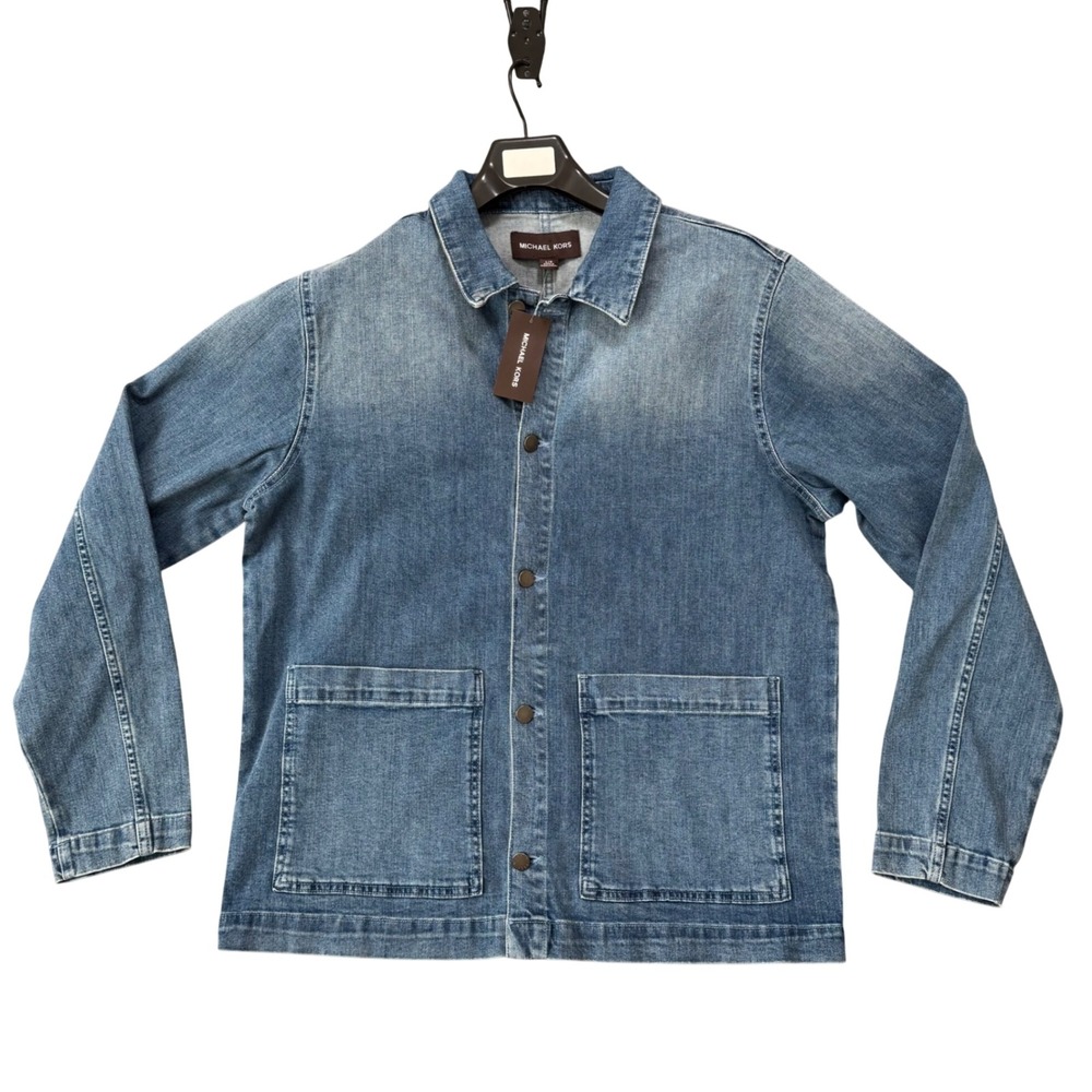 MICHAEL KORS Denim Jacket Mens Beckett Chore Barn Work Blue Ombre Button Large